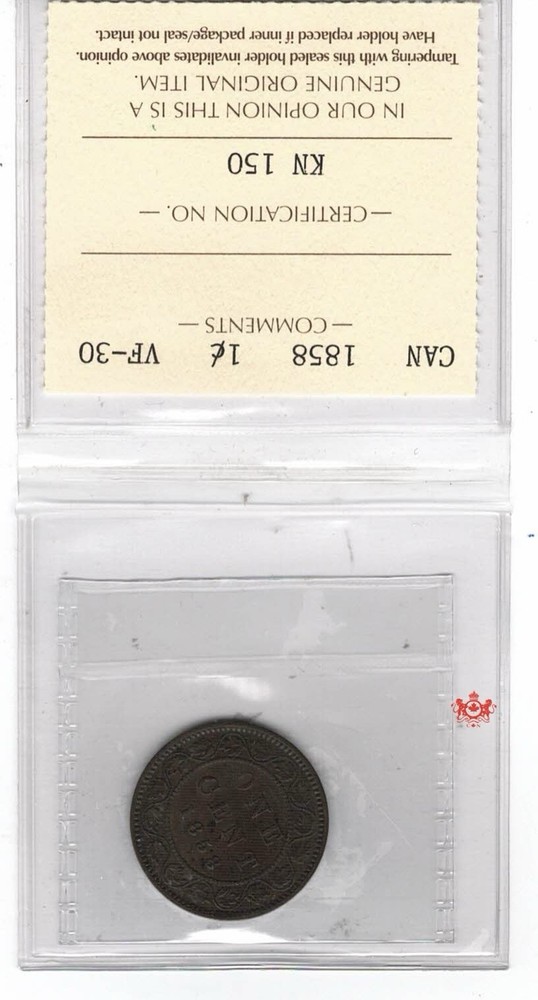 1858 Canada 1 Cent - ICCS VF30 - KN 150