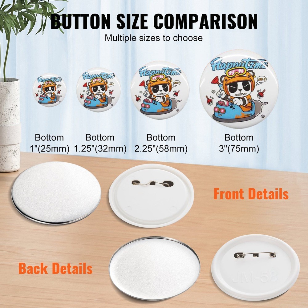 Pin Style Button Components 500 Sets 58mm Easy Assemble for Projects