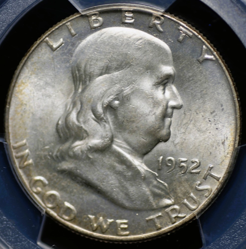 1952 FRANKLIN HALF DOLLAR PCGS MS 64 NICE SILVER SATIN SLIGHTLY GREYING WITH