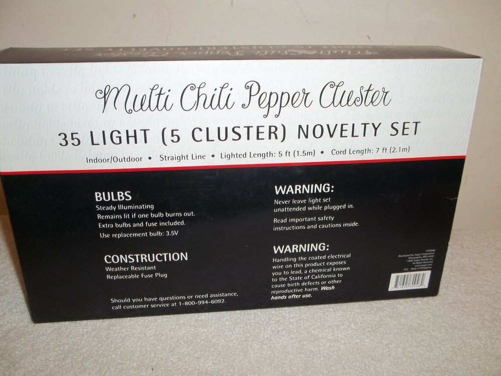 Vtg 2002 Target New 5 Cluster Multi Color Chili Pepper String 35 Light Set