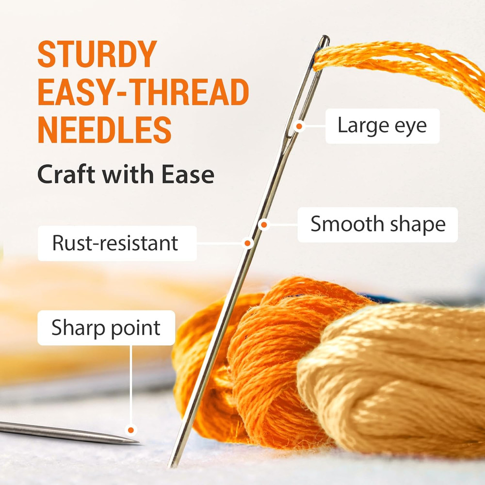35 PCS Large Eye Sharp Hand Sewing Needles 4 Assorted Sizes - Easy Threading Emb