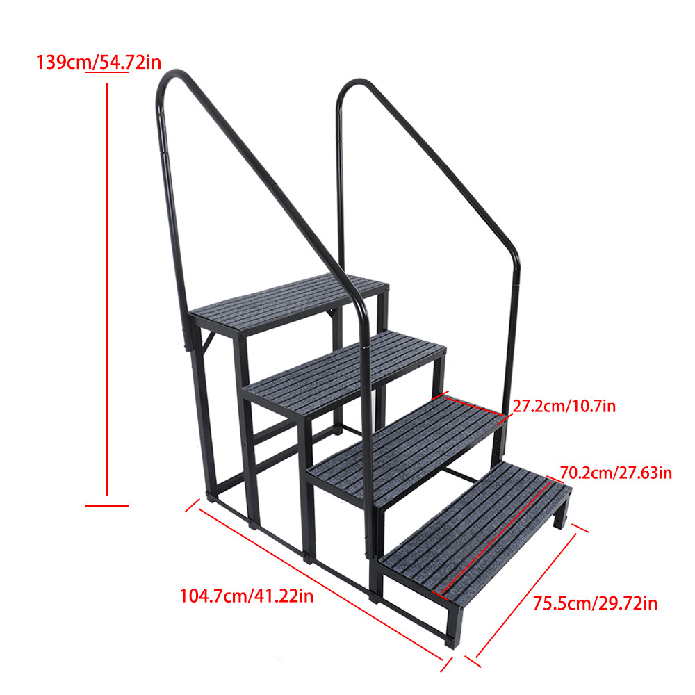 For 4 Step RV Steps with 2 Handrails w/Step Mat 660 lbs Load Capacity