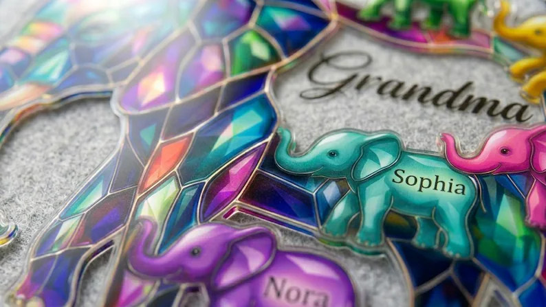 Personalized Elephant Family Acrylic Suncatcher