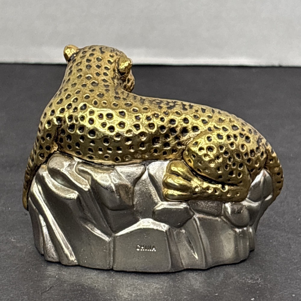 Elgin Leopard Desk Top Mini Clock Goldtone Untested