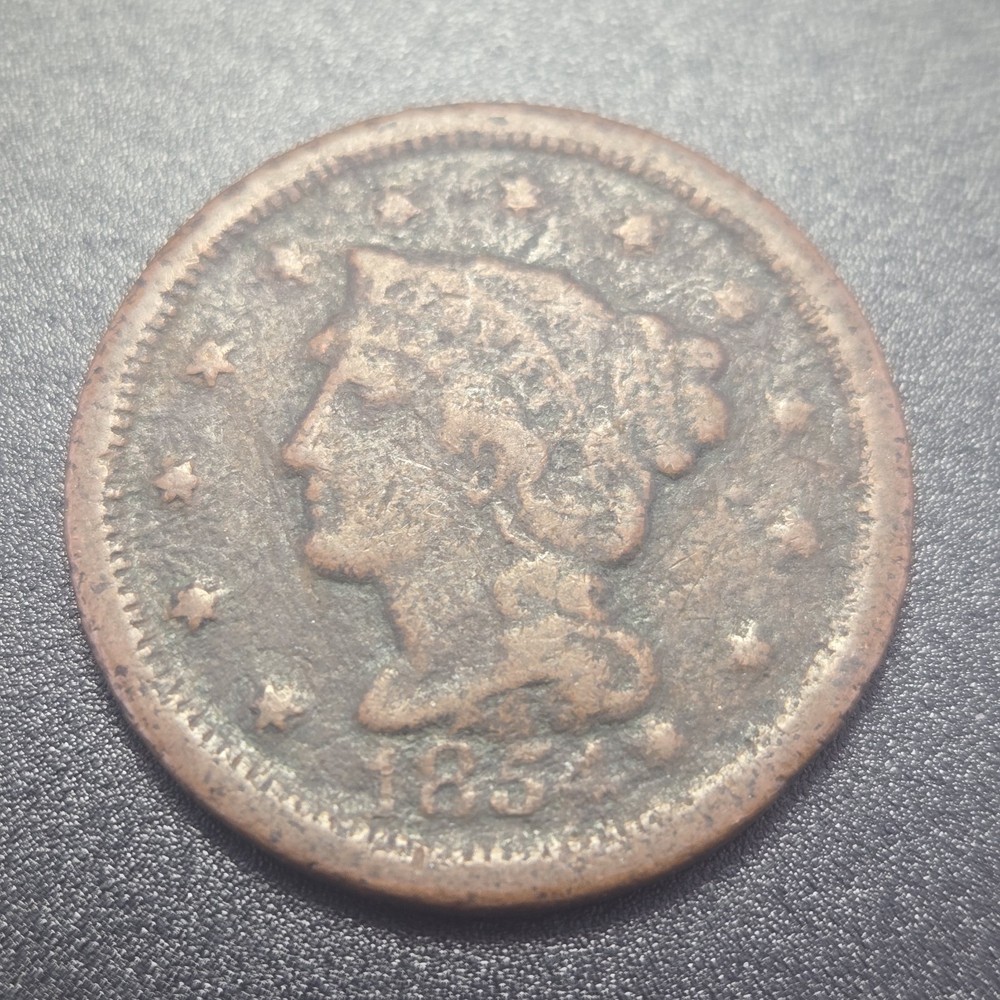 1854 Braided Hair Large Cent Penny