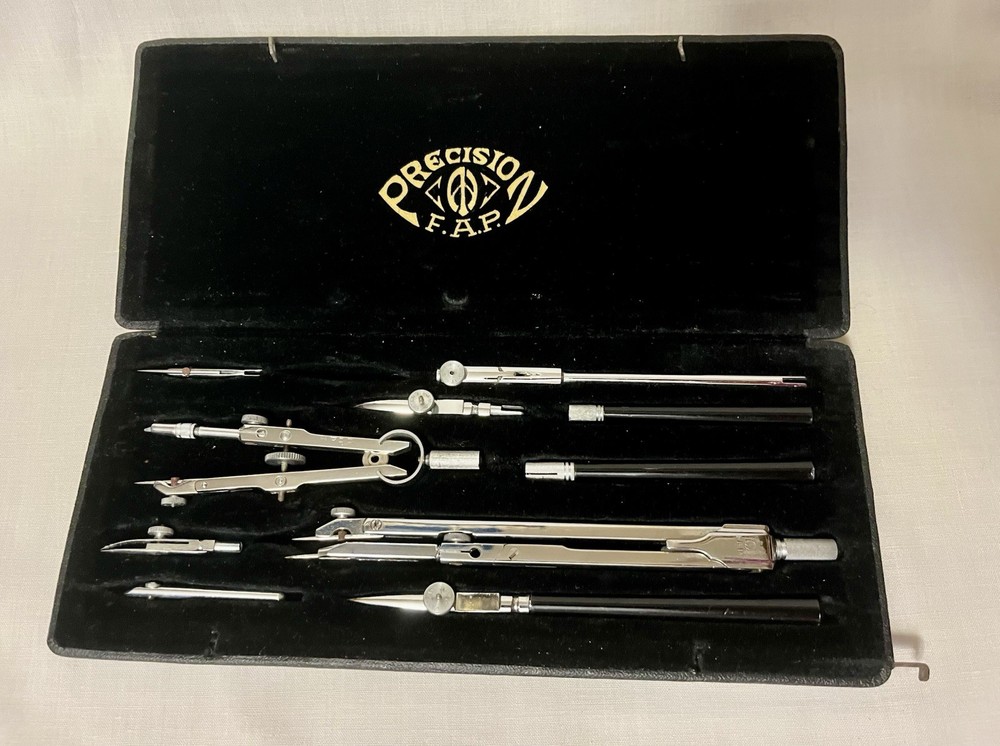 Vintage Precision F.A.P. Technical Drawing Instrument Compass Set