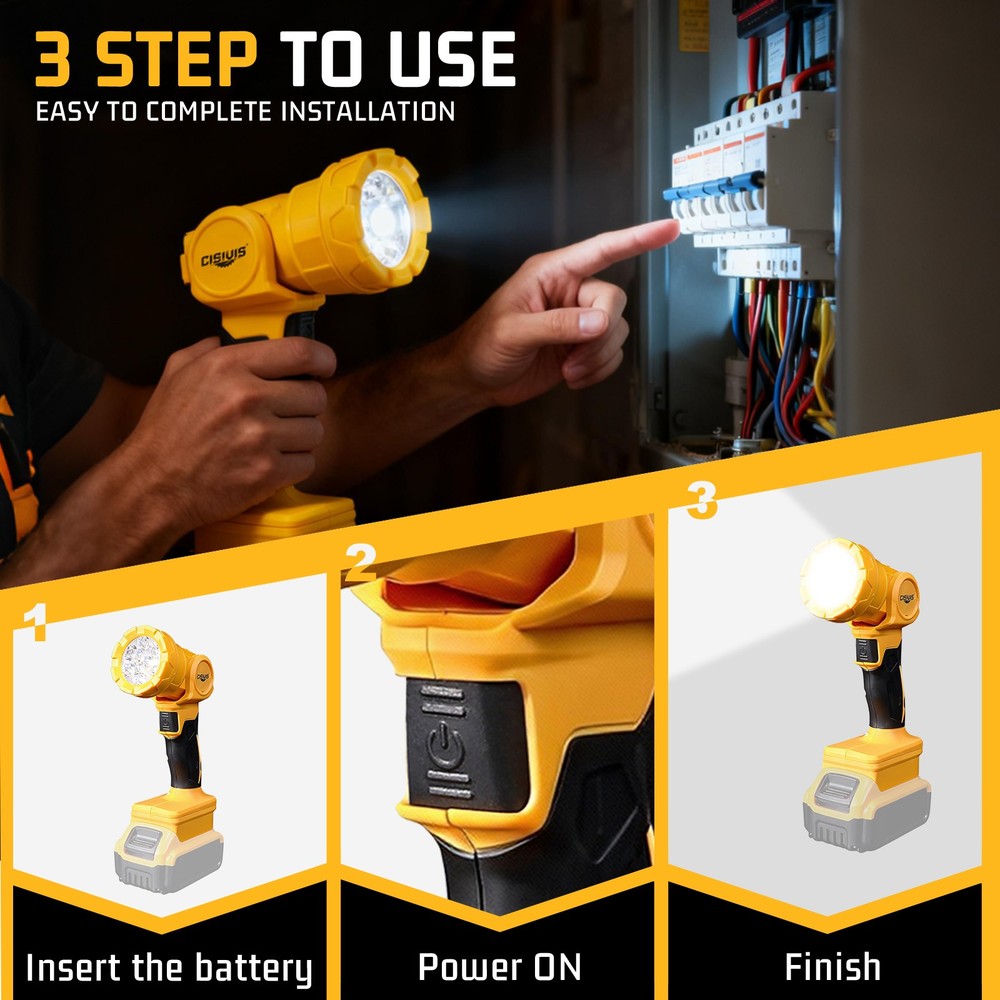 2×For DeWALT LED 20V 20Volt MAX Cordless LED Pivoting Work Light Flashlight TOOL