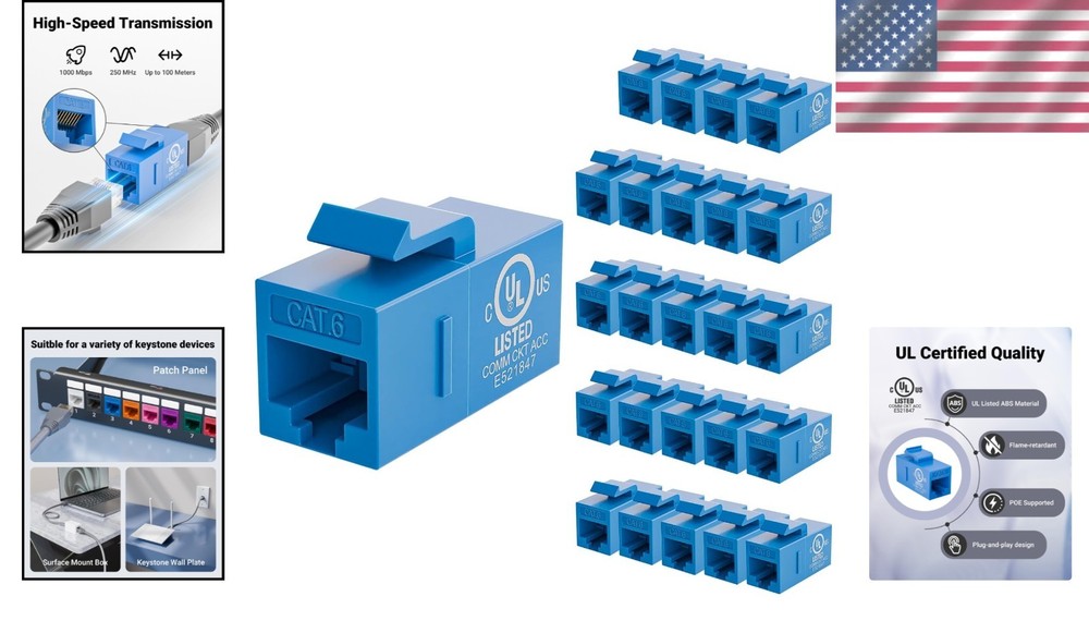 Blue 25-Pack Ethernet Couplers for Customizable Network Setups