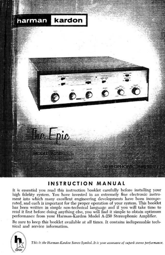 Harman Kardon 250-EPIC Receiver Owners Manual