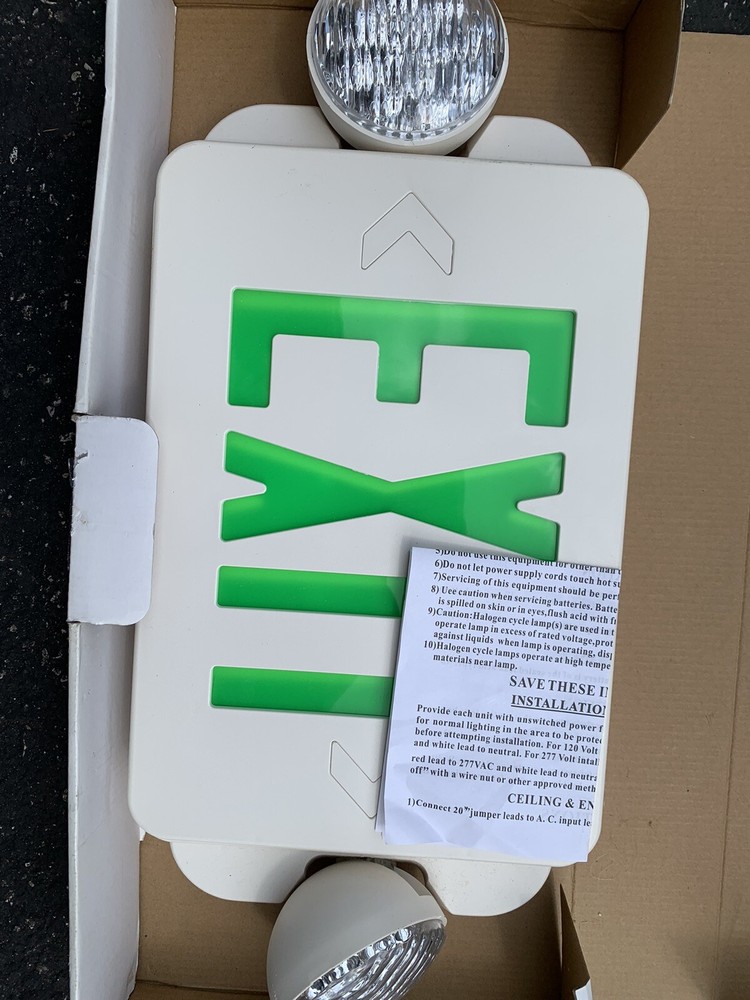 LED Green Exit Sign Emergency Light Adjustable Head Compact Combo ETL listed