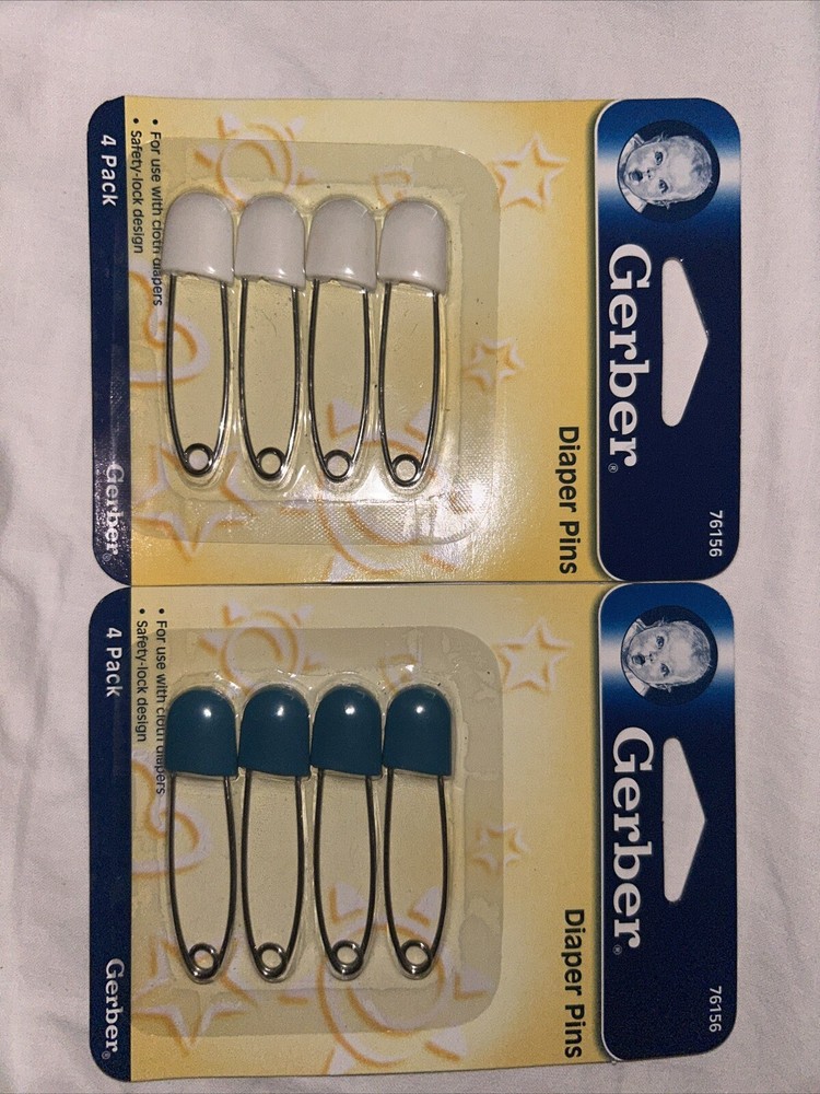 Vintage Gerber Diaper Pins White 4 Pack Blue 4 Pack New Sealed