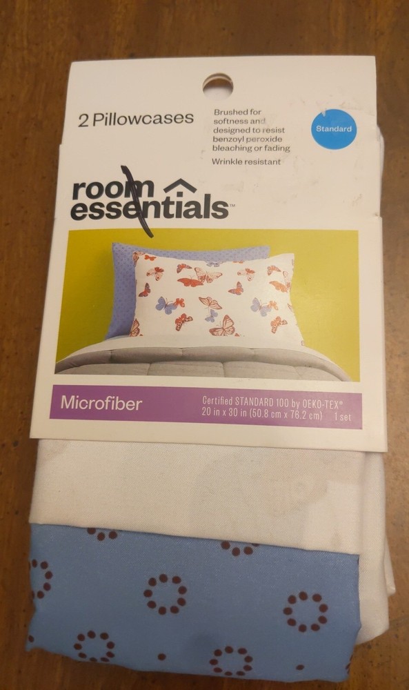 Room Essentials Brushed Microfiber Standard Sz. Butterfly & Dots Pillowcases (2)