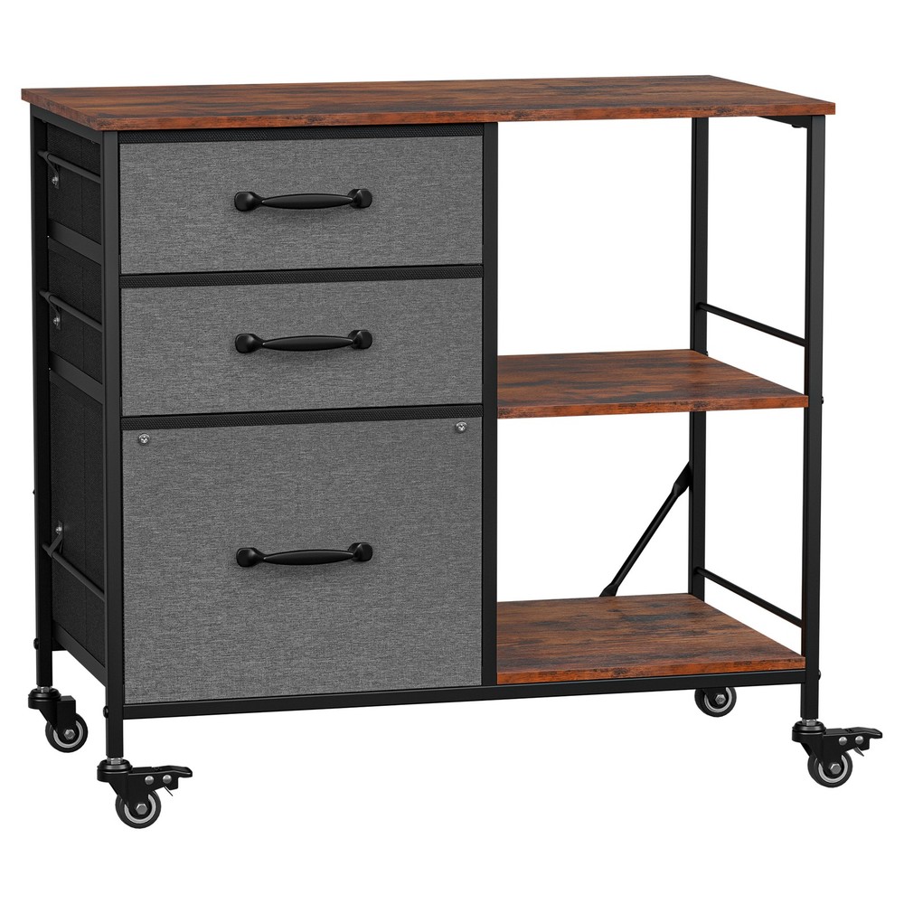 3 Drawer Mobile File Cabinet Rolling Printer Stand w/ Storage Shelf Dark Gray