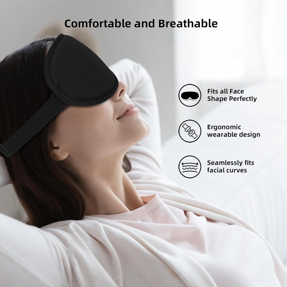 Sleep Mask,3D Contoured Sleeping Mask,99% Light Blocking Eye Mask, Zero Eye Pres