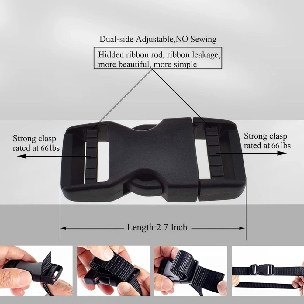 Multi-Functional Adjustable Buckles - 1 Inch Heavy Duty Snap Clips (Pack of 2)