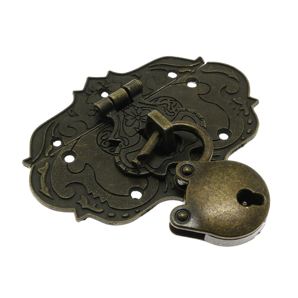 LDCREEE Antique Embossing Decorative Brass Hasp Clasp Latch Lock with Bronze