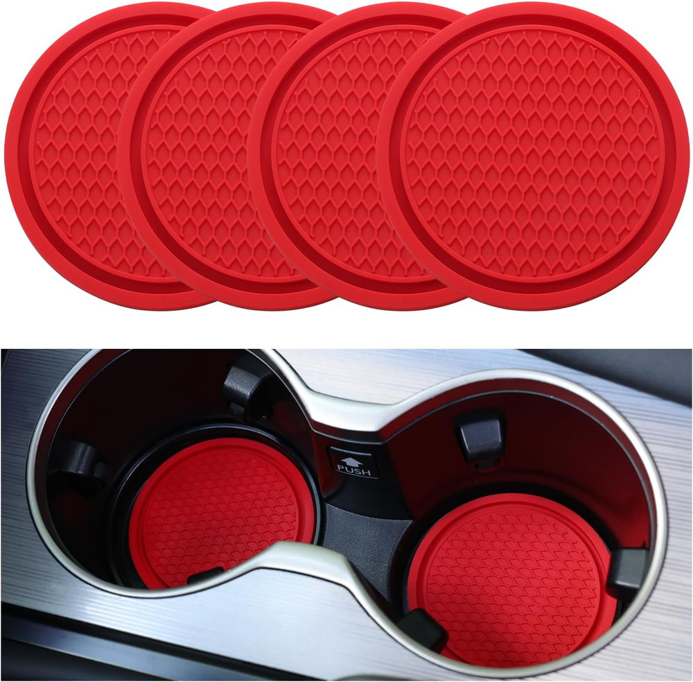 Car Cup Coaster, 4PCS Universal Cup Holders Embedded in Ornaments Coaster, Red