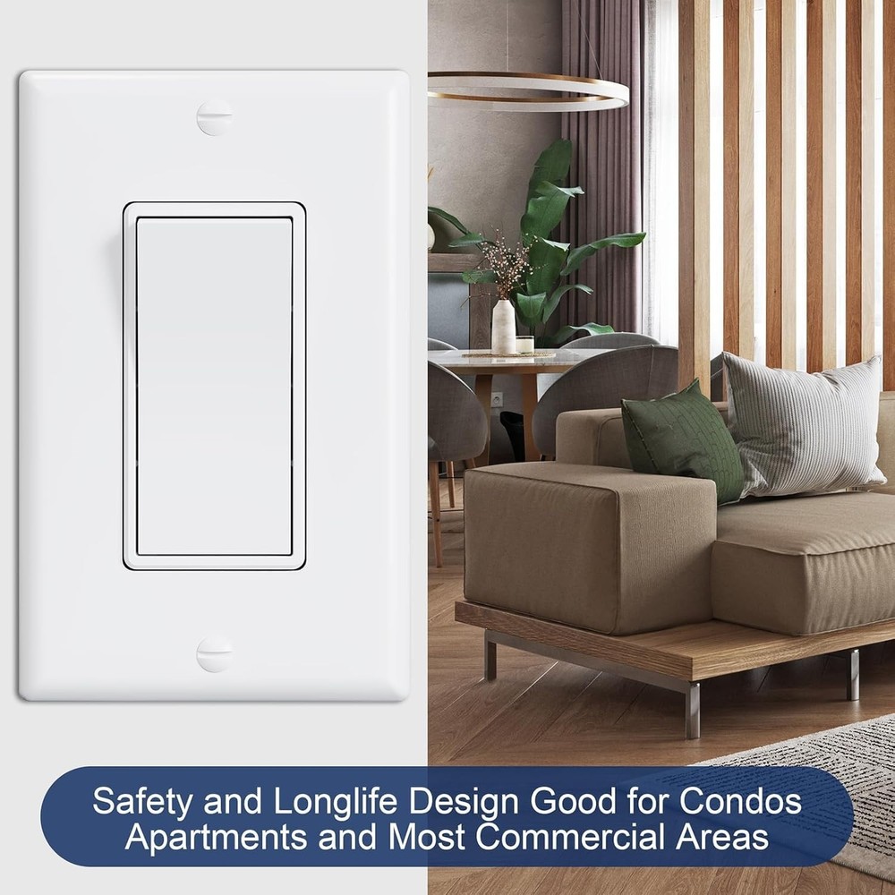 3 Way Decorator Light Switch with Wall Plates, 15A 120/277V Decora Three Way ...