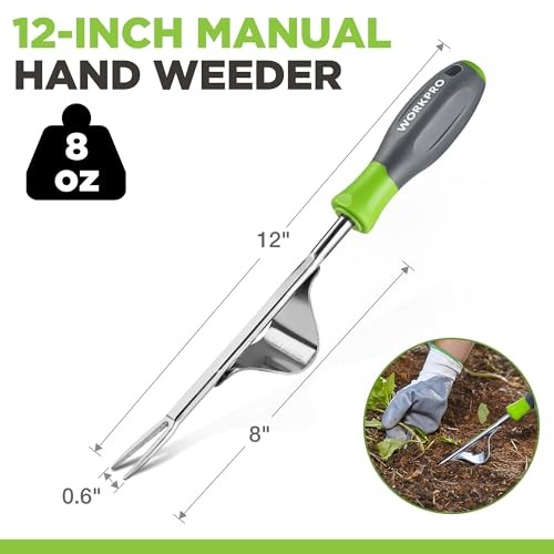 Weed Puller Tool, Metal Leverage Base and V-Shaped Forks for Easy Weed