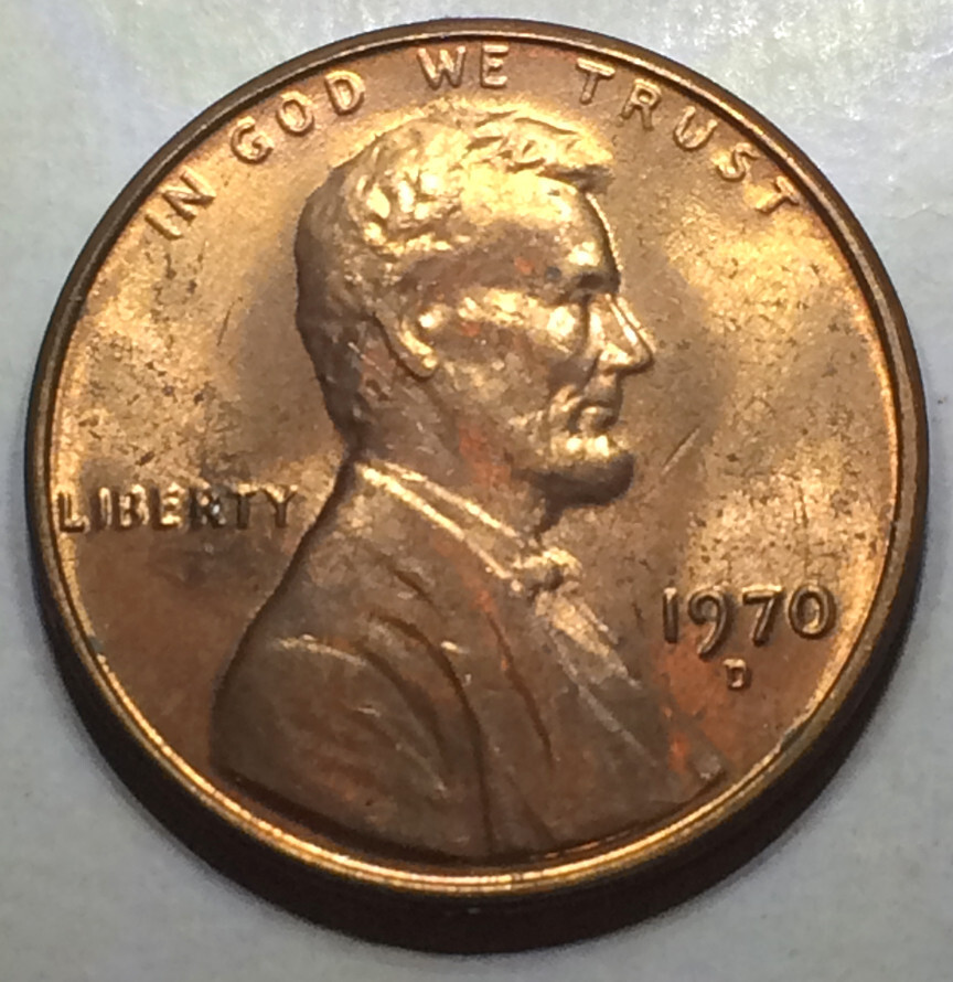 1970 D Lincoln Cent Unc RB- Spike Head- Unlisted