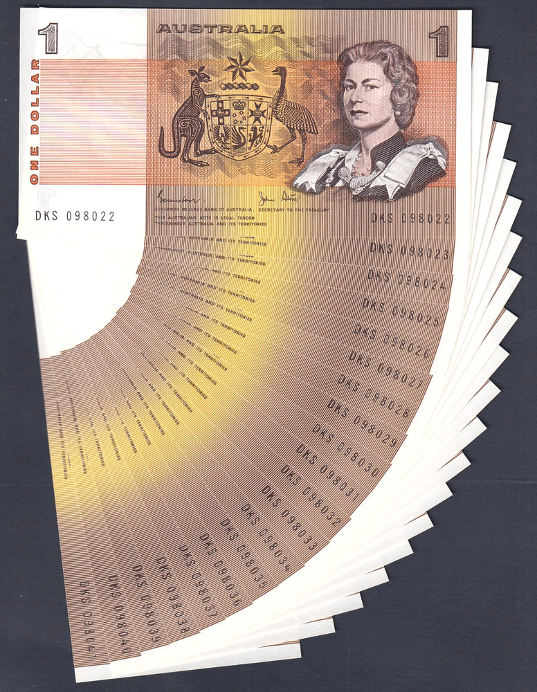 Australia R-78..  (1982) 1 Dollar - Johnston/Stone x 20 CONSEC.  Ex Mint Bundle