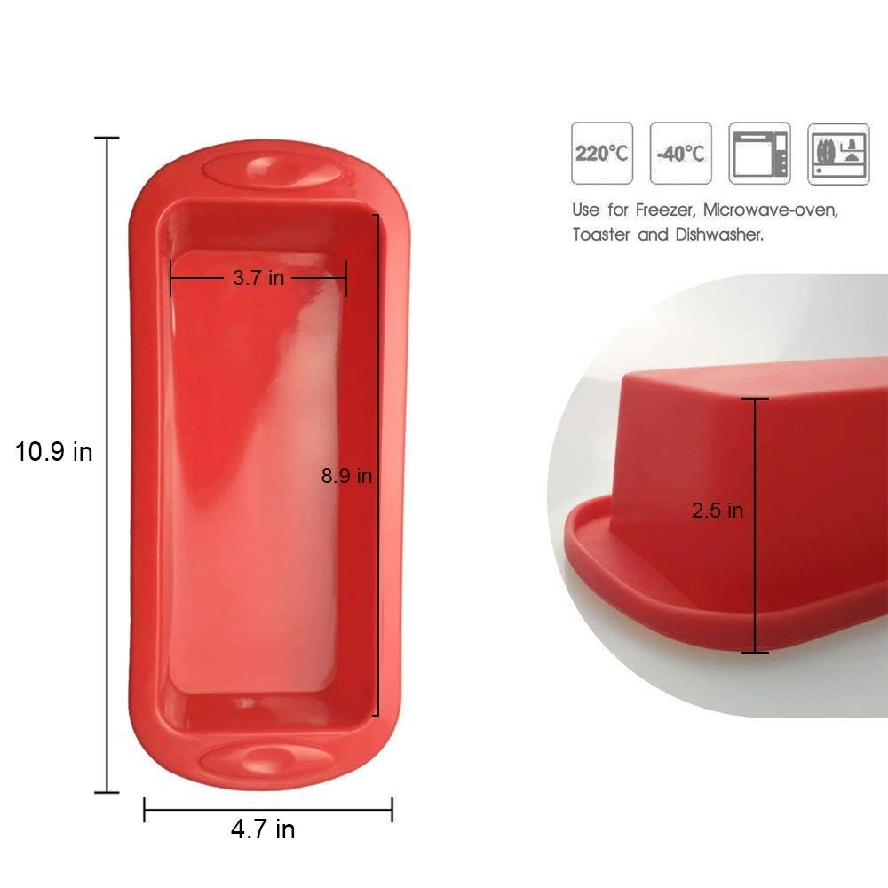 Baking Bread Pan, 2 Silicone Loaf Molds, Nonstick, 8.9 Inch, Red
