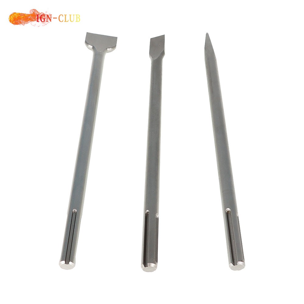 3 Pcs High Quality 16" SDS Max Bits Long-Point Chisel Scaling Chisel Flat Chisel