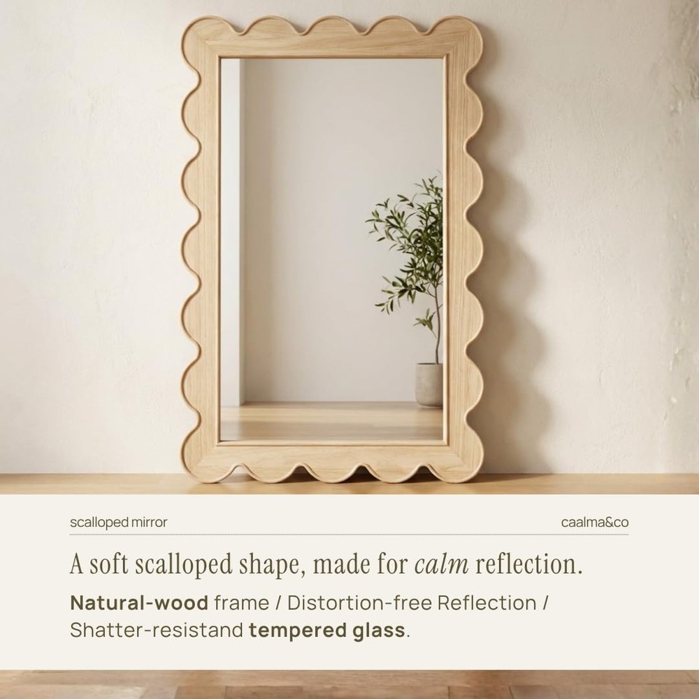 CAALMA Scalloped Wall Mirror 24 x 36 Rectangular, Bathroom Mirror, Mirrors fo...