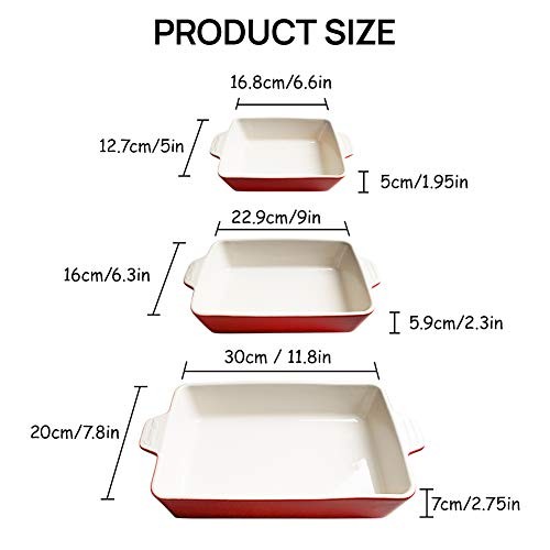 Ceramic Bakeware Set, Rectangular Baking Dish Lasagna Pans for Cooking, Red