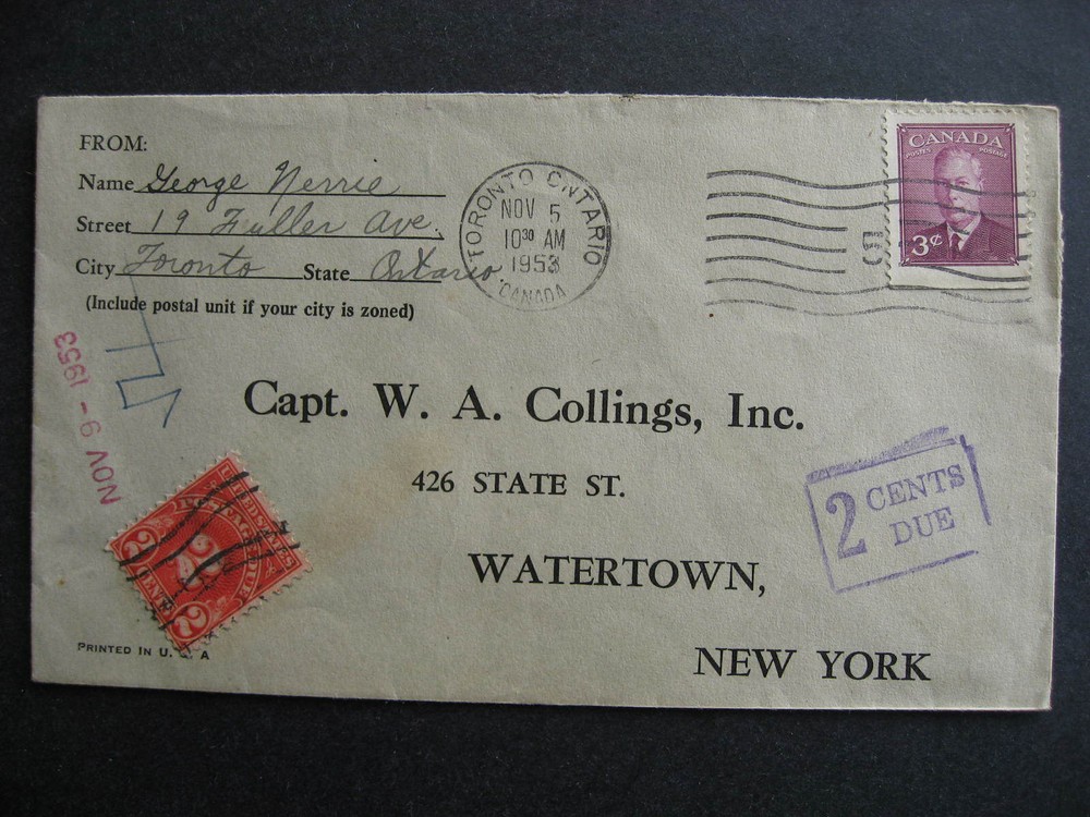 Canada postage due cover to USA check it out!