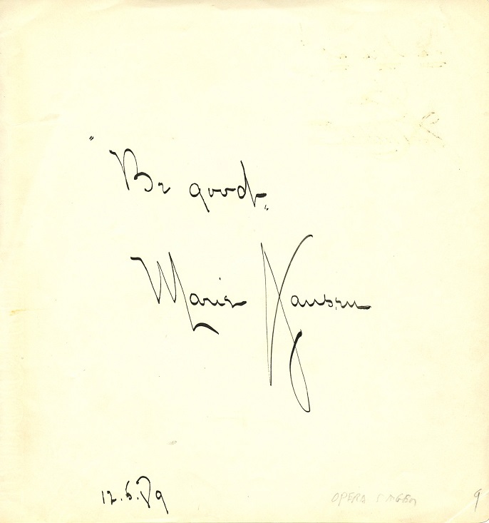Opera Star MARIE JANSEN Autograph