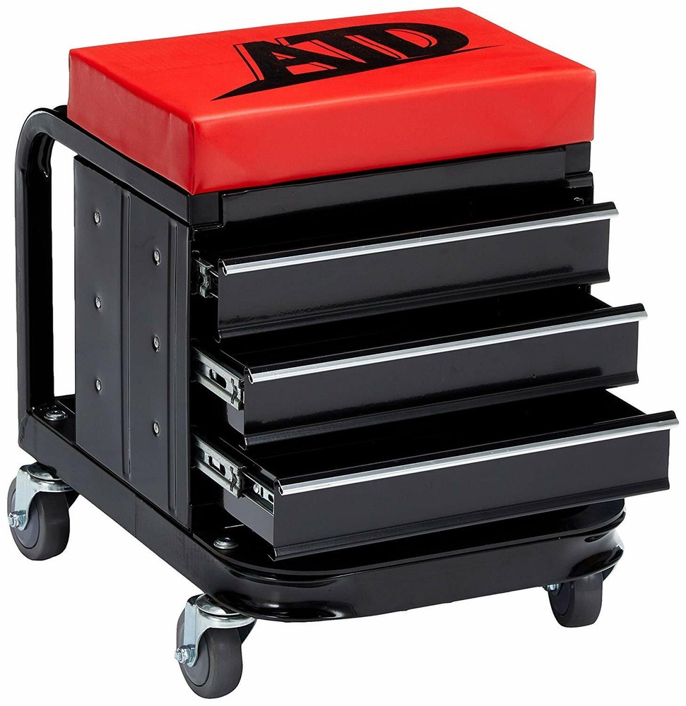 Mechanics Red Work Stool Garage Seat Creeper Shop Rolling Toolbox Glider Storage