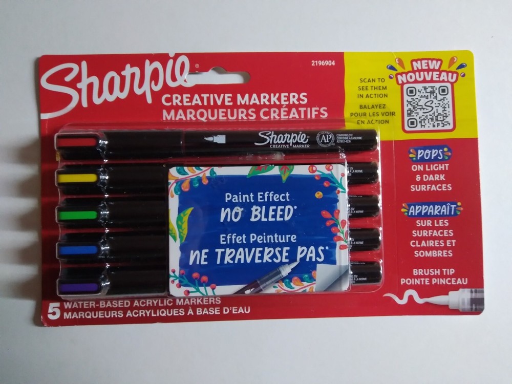 2 Pk Sharpie Creative Water-Based Acrylic Markers, Bullet Tip, Assorted Colors