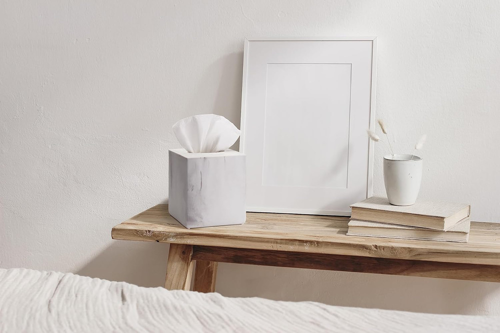 White Marble Square Tissue Box Cover - Blanc Collection
