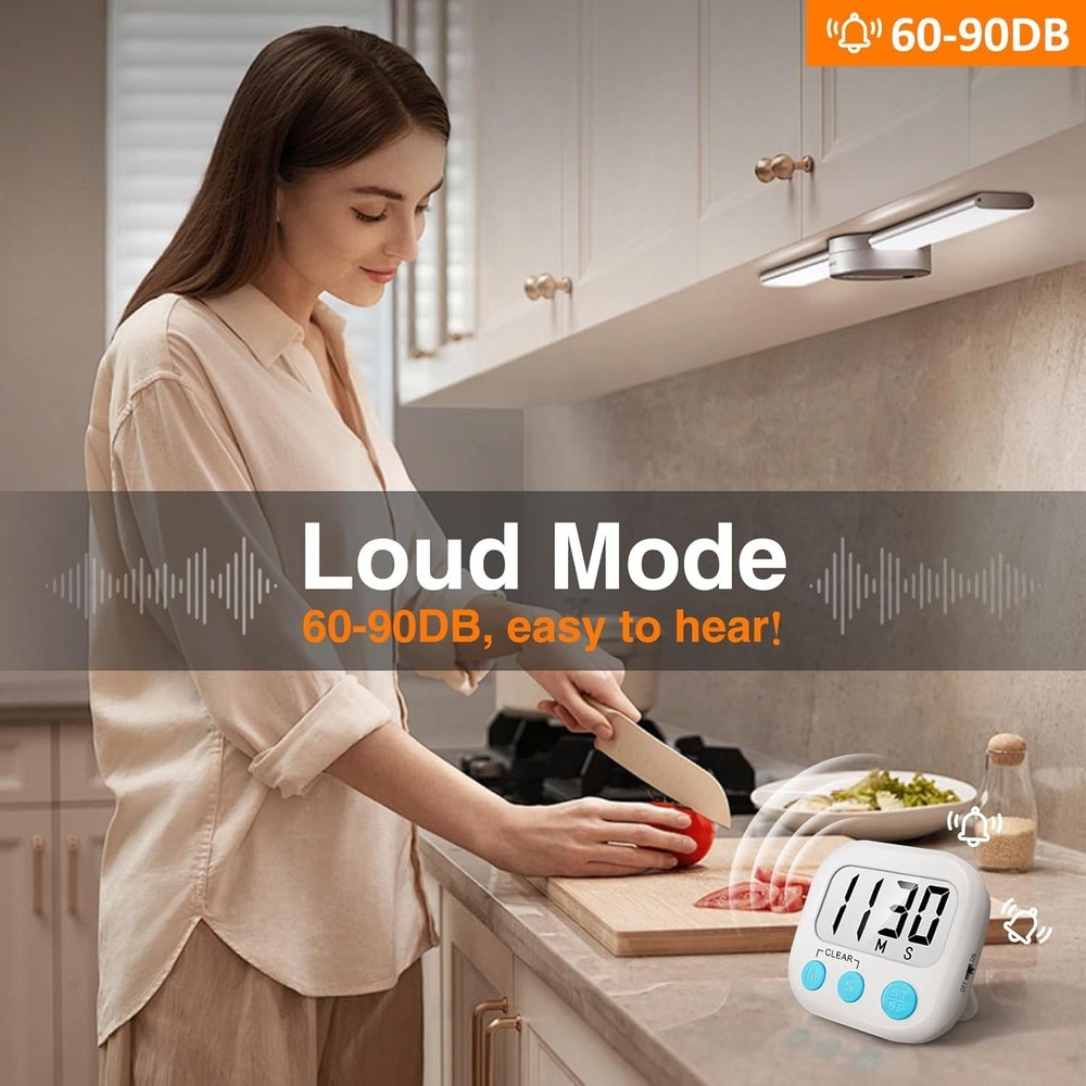 White Digital Kitchen Timer - 2 Pack with Big Digits & Easy Placement Options