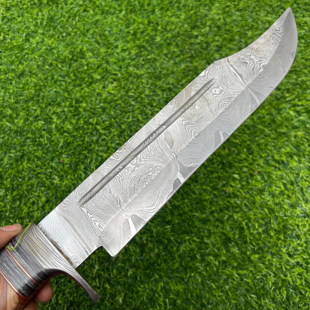 18'' Handmade Damascus Steel Hunting Fixed Blade Sharp Bowie Knife with Sheath