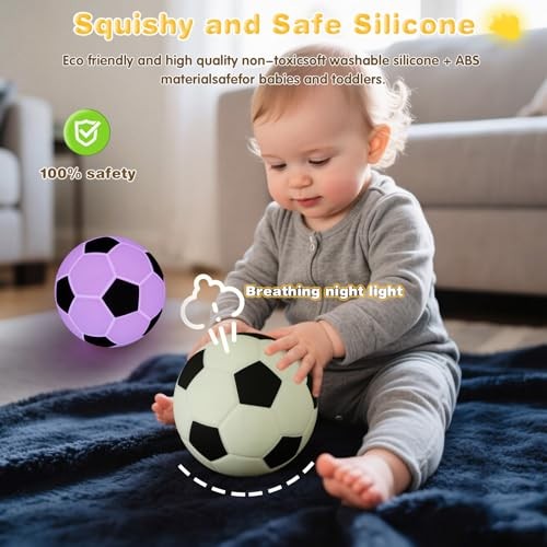 Soccer Silicone Night Light，Rechargeable Small Lamp Dimmable with Soft