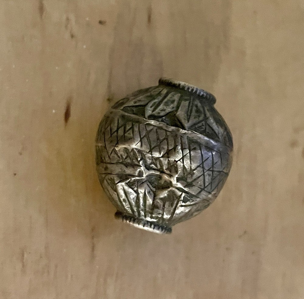 Antique Turkmen Silver Etched Bead