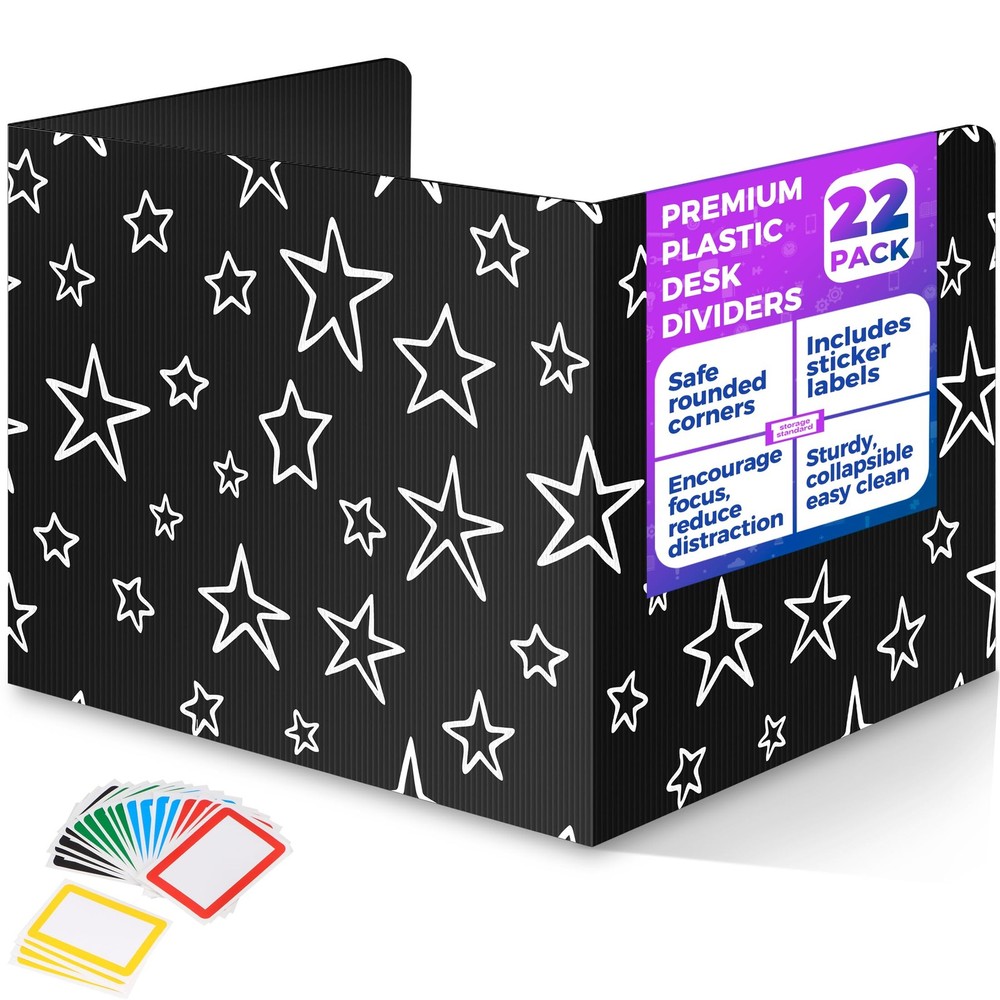 22Pack Desk Dividers Students Star Waterproof Plastic Study Carrel Folders