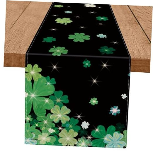 St. Patrick's Day Table Runner Shamrock Black Burlap Runner Table Decorations