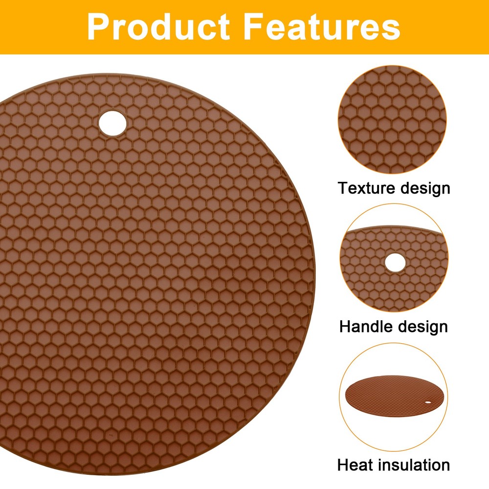 3pcs 7" Silicone Round Texture Jar Opener Pad, Brown
