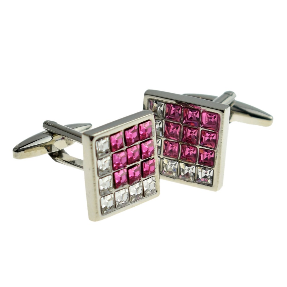 Square Pink & White Crystals Cufflinks X2F056