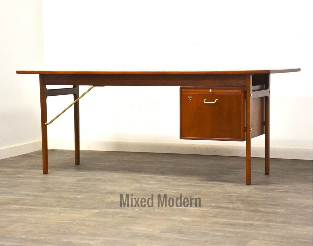 Danish Mid Century Modern Teak and Brass Desk