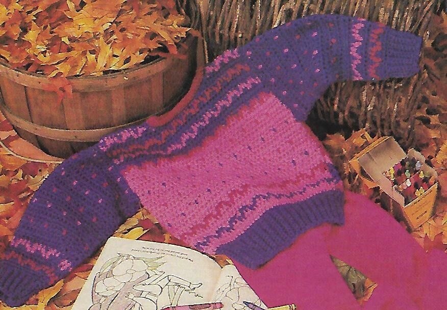 Girl's Heather Tones & Lazy Daisies Pullovers crochet PATTERN INSTRUCTIONS