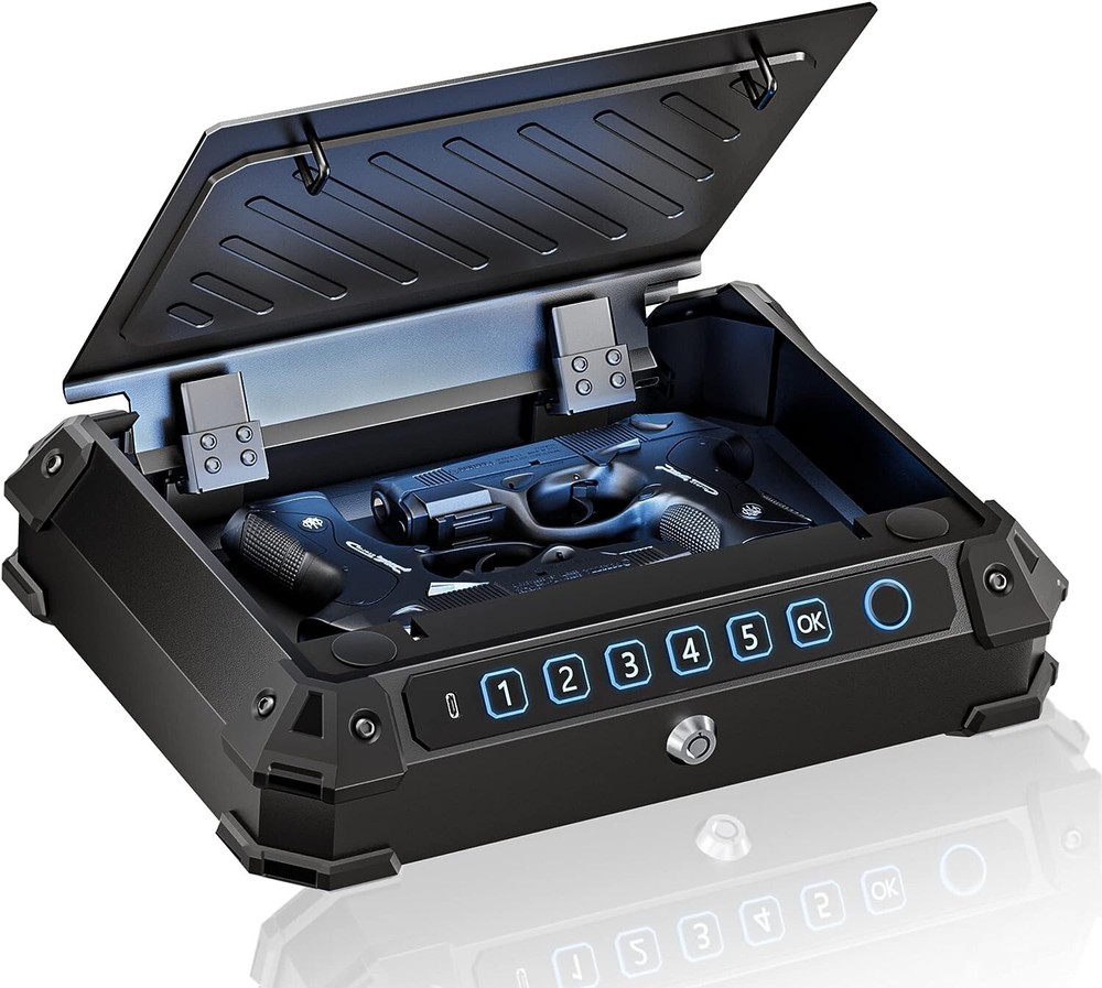 Biometric Gun Safe Pistols Firearm Security Fingerprint Smart Quick Access LED