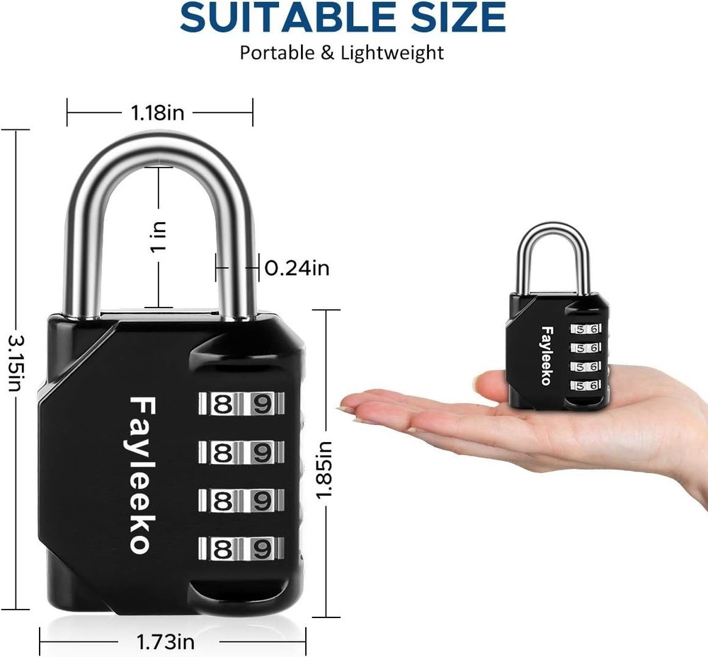 Multi-Use Resettable Combination Locks - Black Finish 4 Pack