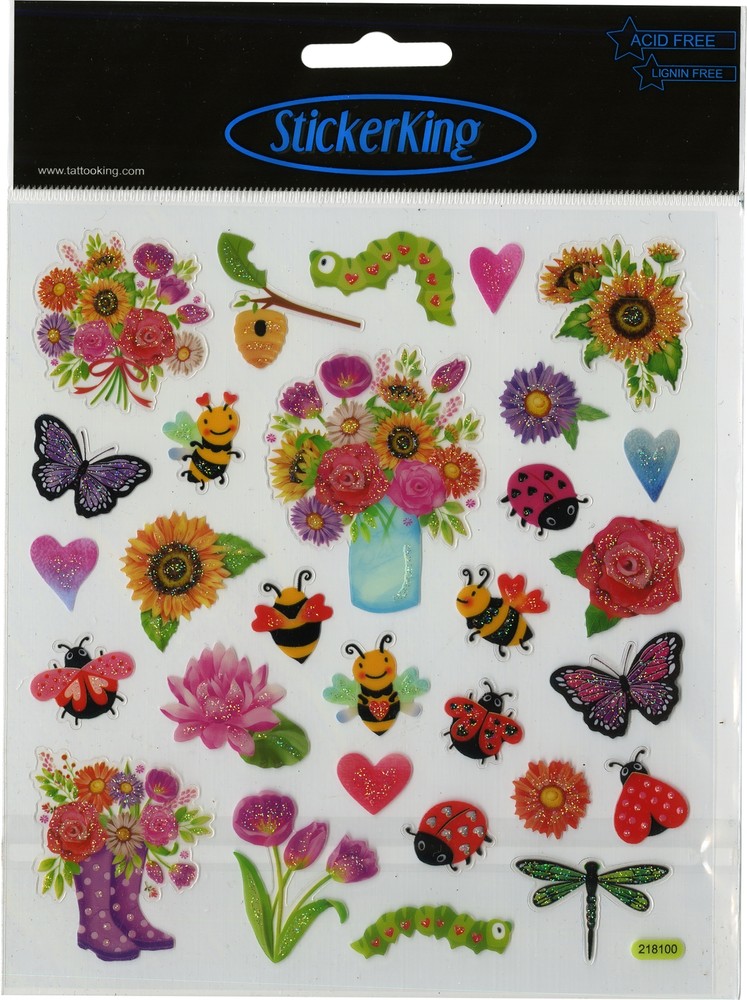 Sticker King Stickers-Spring Flowers & Bugs - 6 Pack