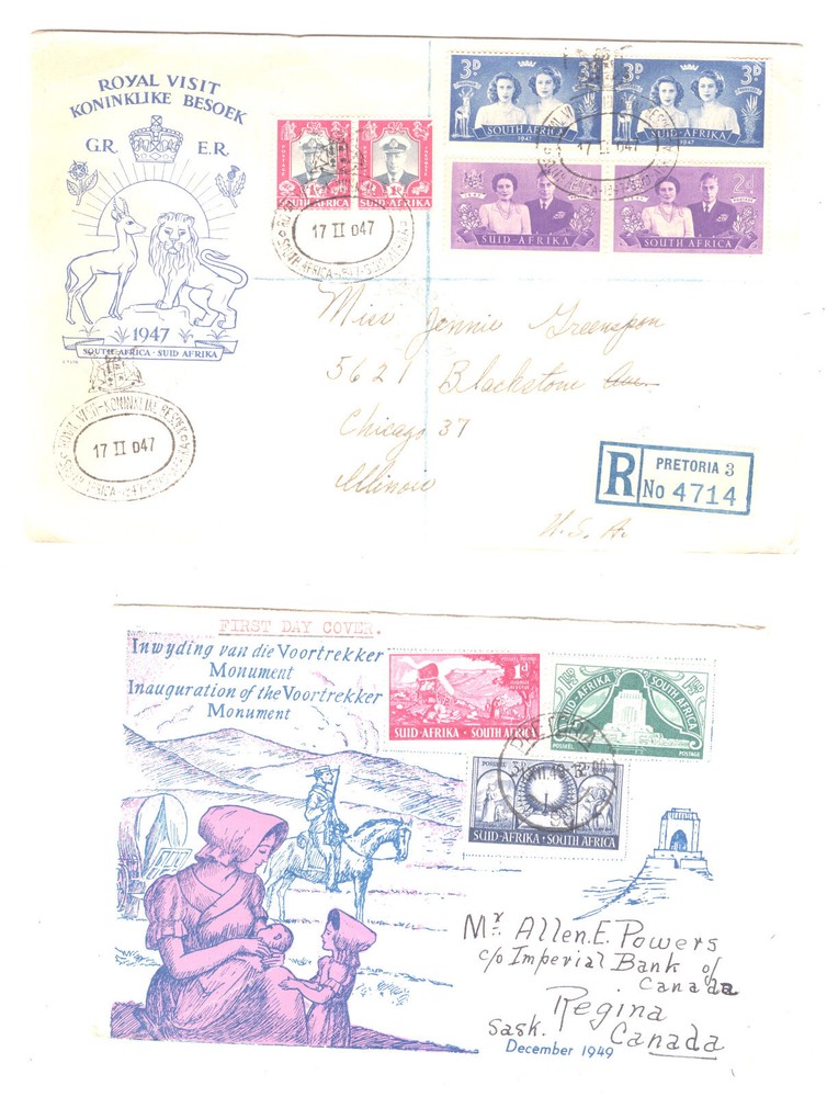 South  Africa   2  large  cachet  covers