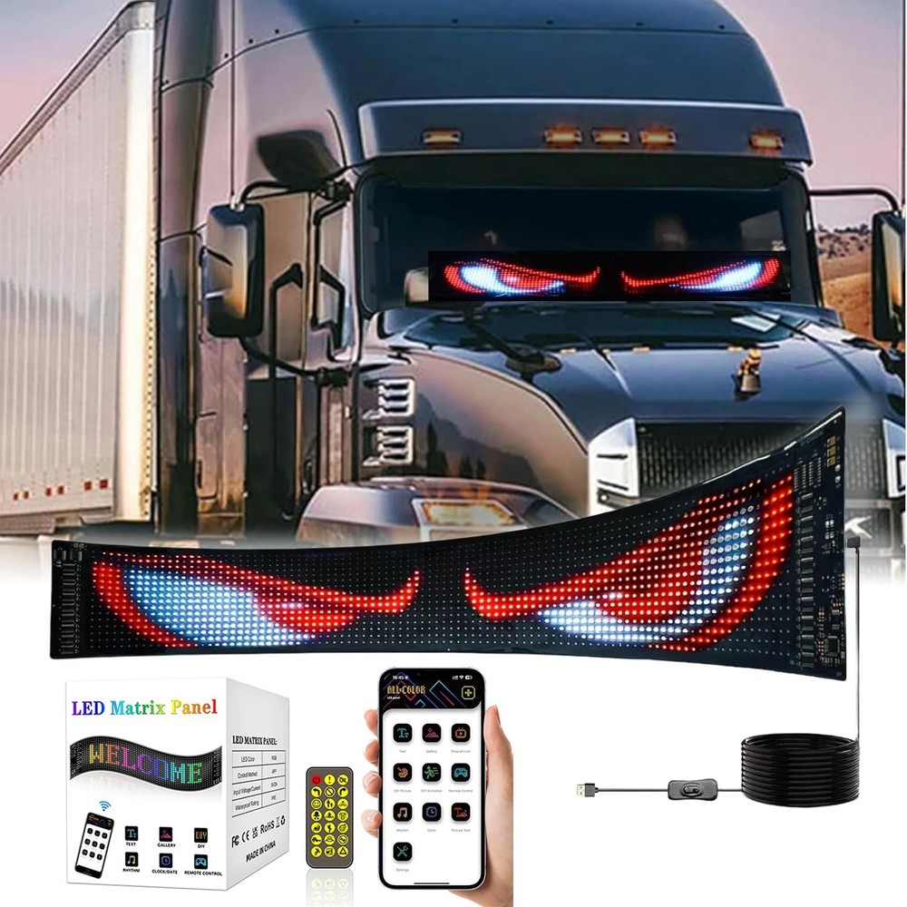 12*60cm Programmable Devil Eyes LED Screen for Car Truck Windshield Light Strips