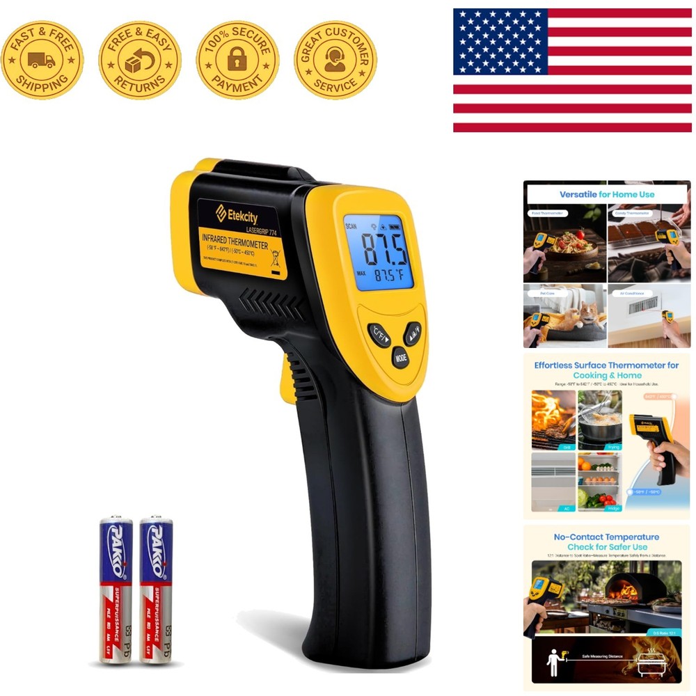 Fast-Reading Infrared Thermometer with Backlit Display - Adjustable Emissivity